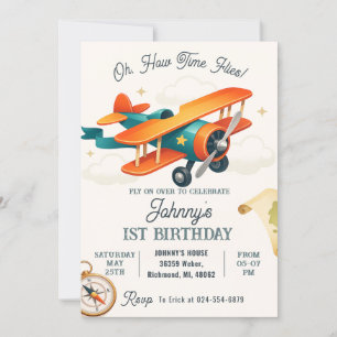 Invitation Vol Vintage temps personnalisé 1er anniversaire