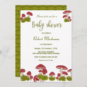 Invitation Voler Champignons Goblincore Green Baby shower Inv
