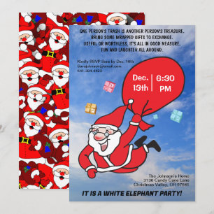 Invitation Voler Père Noël Blue Sky White Elephant Party