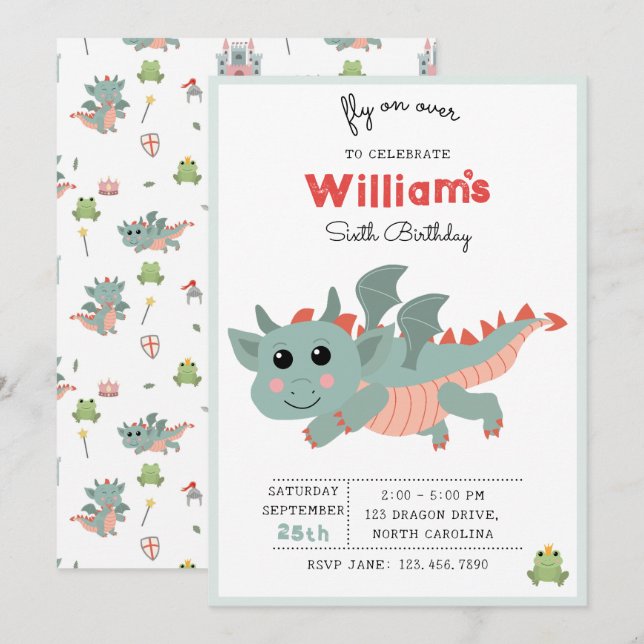 Invitation Voler sur Dragon Boy Anniversaire de enfant Party (Devant / Derrière)
