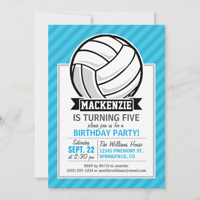 Invitation Volley-ball ; Bleu ciel (Devant)