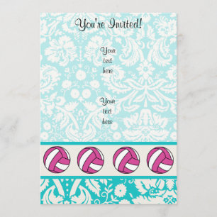 Invitation Volley-ball rose; Motif Damas
