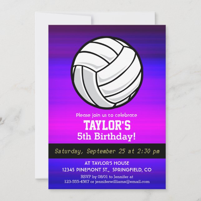 Invitation Volley-ball; Violet bleu vibrant et Magenta (Devant)