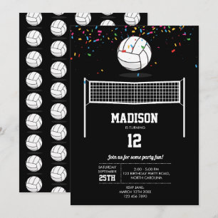 Invitation Volleyball Ball & Net Black Anniversaire Party