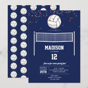 Invitation Volleyball Ball & Net Navy Blue Anniversaire Party