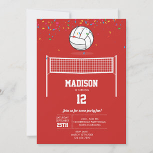 Invitation Volleyball Ball & Net Red Anniversaire Party