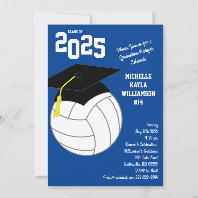 Invitation Volleyball Graduation Sports Blue (Devant)