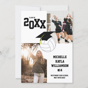 Invitation Volleyball Graduation Sports Noir & Blanc