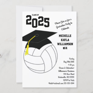Invitation Volleyball Graduation Sports Noir Blanc