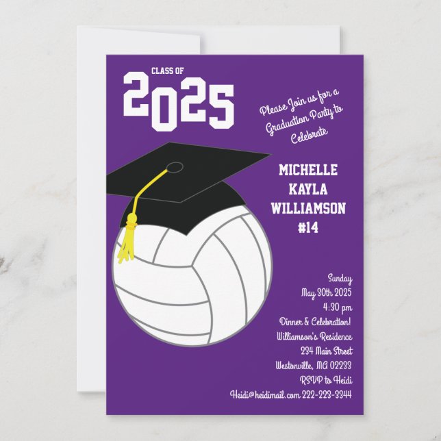 Invitation Volleyball Graduation Sports Purple