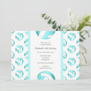Invitation volleyballs turquoise motif filles anniversaire