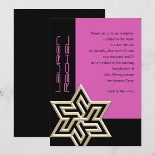 Invitation Vos couleurs Bat mitzvah Grande étoile or de David
