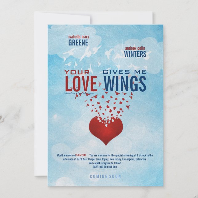 Invitation Votre amour me donne des ailes - mariage d'affiche (Devant)
