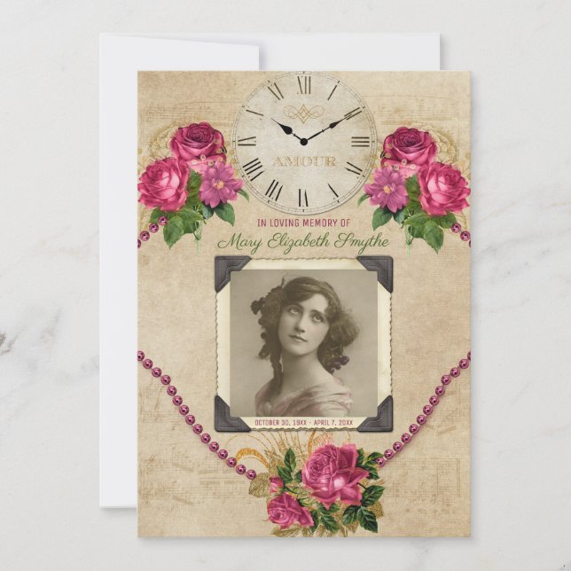 Invitation Votre horloge de perles de roses de cérémonie (Devant)