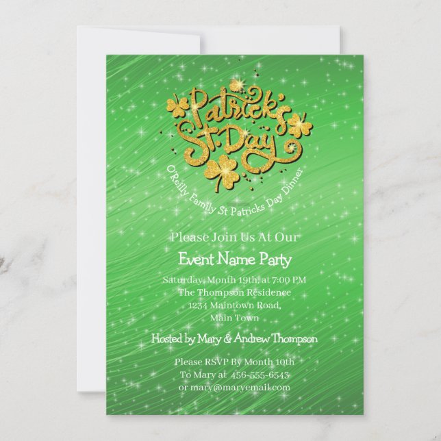 Invitation Votre nom Message Jour de la Saint Patrick Shamroc (Devant)