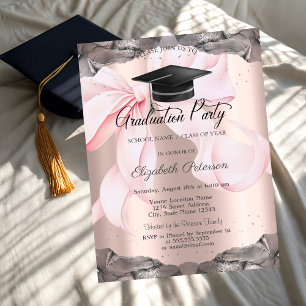 Invitation Votre photo avec un nœud rose en or rose pour la r