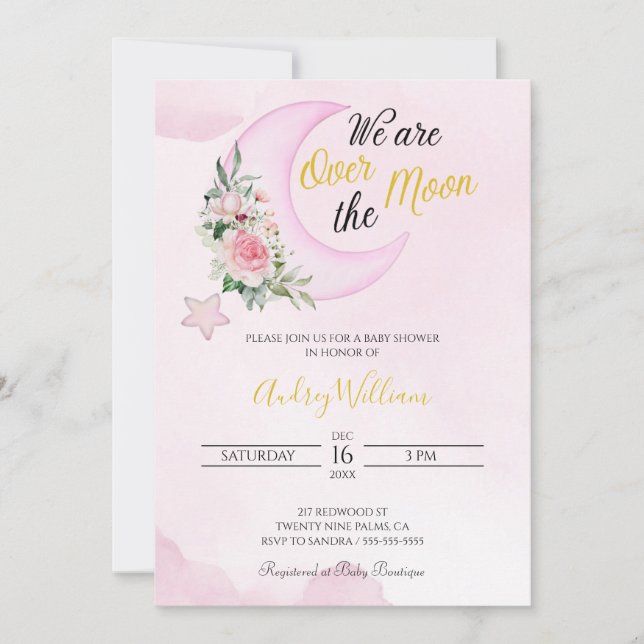 Invitation Vous Aimez À La Lune Et Au Baby shower Dos (Devant)
