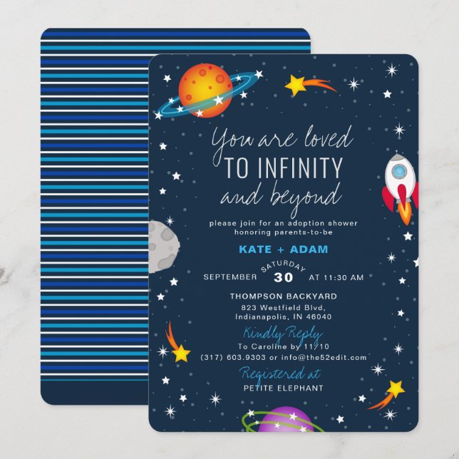 Invitation Vous êtes aimé Boy Adoption Baby shower (Devant / Derrière)