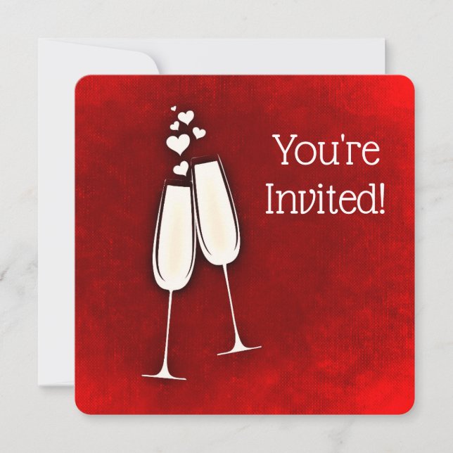 Invitation Vous êtes Invité 50E Anniversaire Champagne Hearts (Devant)