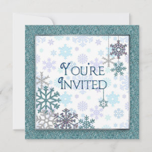 Invitation Vous êtes invité - Snowflakes (bleu/turquoise)