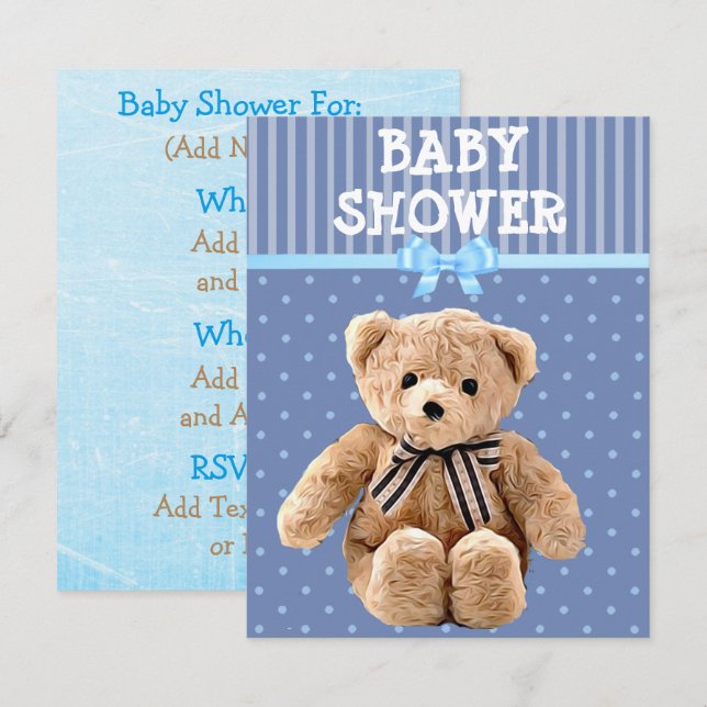 Invitation Vous êtes invité, Teddy Bear Baby Shower Invitatio (Devant / Derrière)