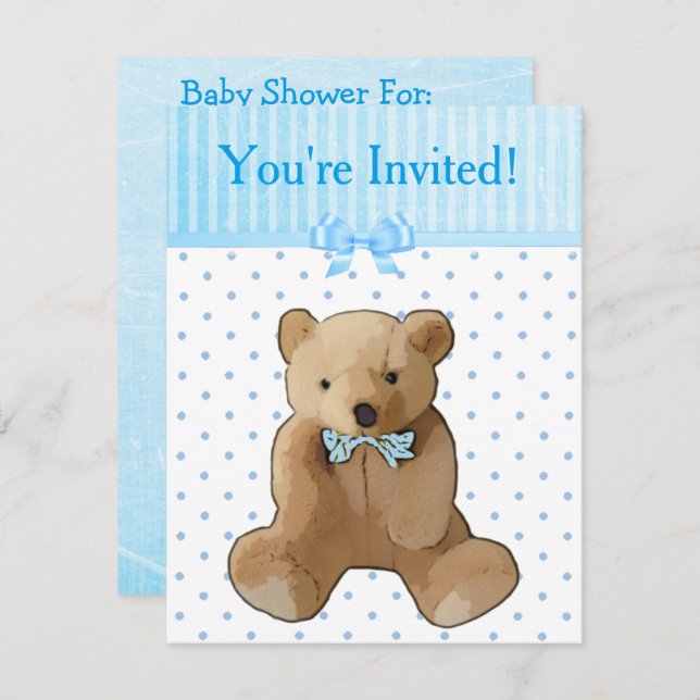 Invitation Vous êtes invité, Teddy Bear Baby Shower Invitatio (Devant / Derrière)