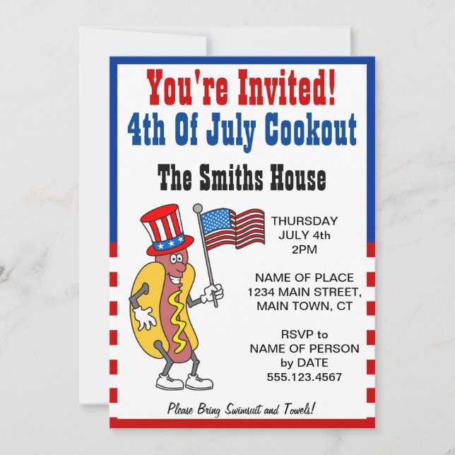 Invitation Vous êtes invités au pique-nique du 4 juillet, hot (Devant)