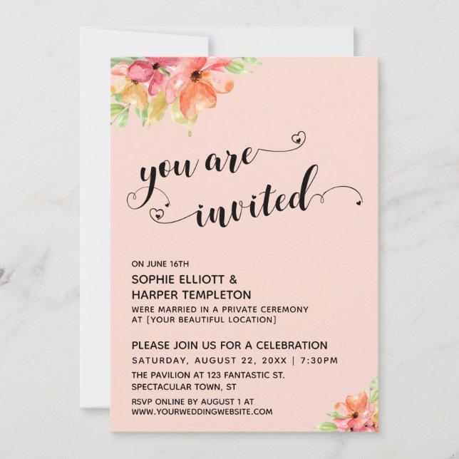 Invitation Vous êtes invités Coeurs de Script Fleurs Rougesis (Devant)