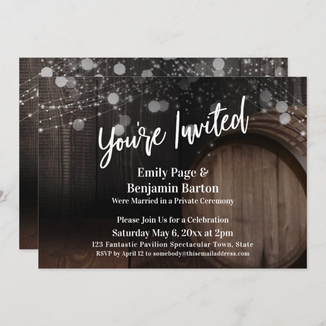 Invitation Vous êtes invités Réception du tonneau en bois et  (Devant / Derrière)