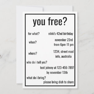 Invitation Vous Êtes Libre ? Amusant Simple Anniversaire Mini