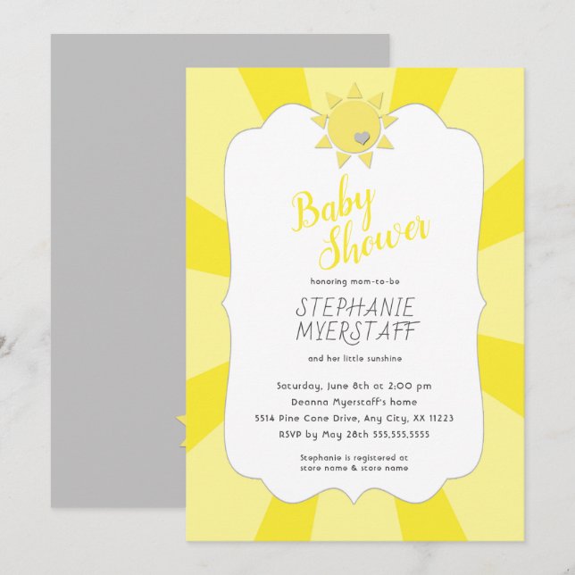 Invitation Vous êtes mon baby shower de soleil, genre neutre (Devant / Derrière)