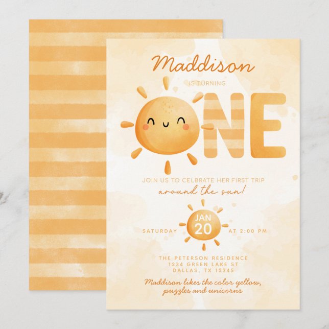 Invitation Vous êtes mon soleil tourner un 1er anniversaire f (Devant / Derrière)