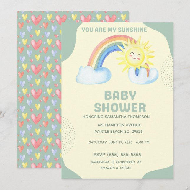 Invitation Vous êtes mon Sunshine Baby shower neutre pour le  (Devant / Derrière)