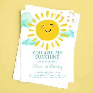 Invitation Vous êtes My Sunshine 1ère fête d'anniversaire