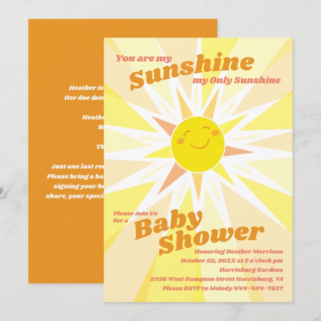 Invitation Vous êtes My Sunshine Baby shower (Devant / Derrière)