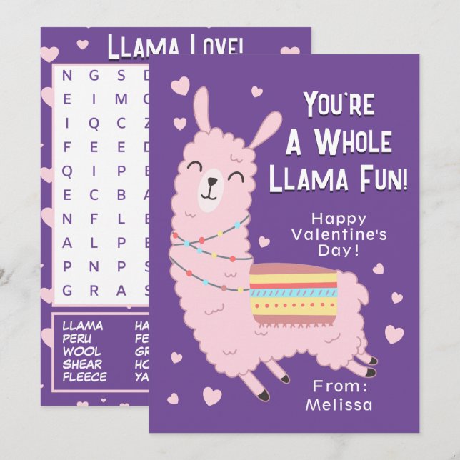 Invitation Vous êtes une toute Llama Fun Classroom Valentine' (Devant / Derrière)