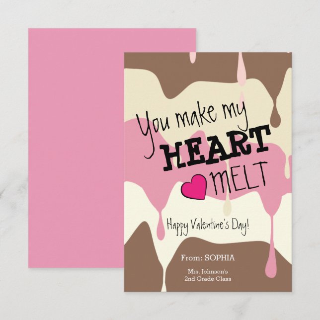 Invitation Vous Faites de mon coeur Melt Classroom Valentine  (Devant / Derrière)