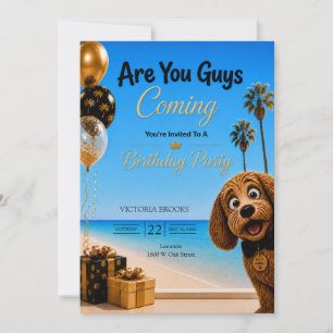 Invitation Vous venez les gars? Fête d'anniversaire de chien