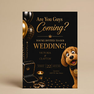 Invitation Vous venez ? Mariage de luxe Chien Noir/Or