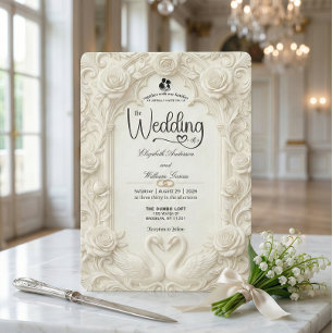 Invitation Voûte baroque vintage sculptée Roses Mariage