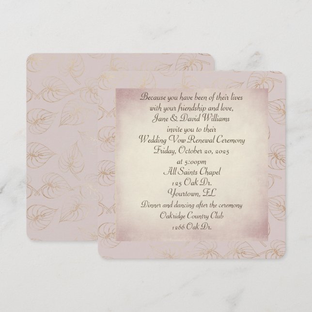 Invitation Vow Renewal feuille de feuille d'or sur arrière -  (Devant / Derrière)