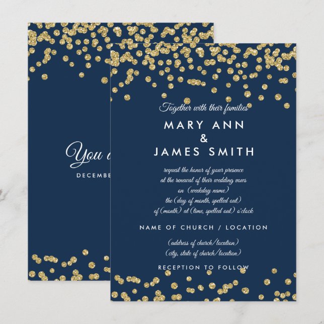 Invitation Vow Renewal Gold Faux Parties scintillant Confetti (Devant / Derrière)