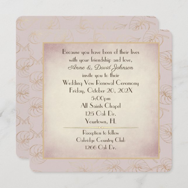 Invitation Vow Renewal Gold Foil Leaf (Devant / Derrière)