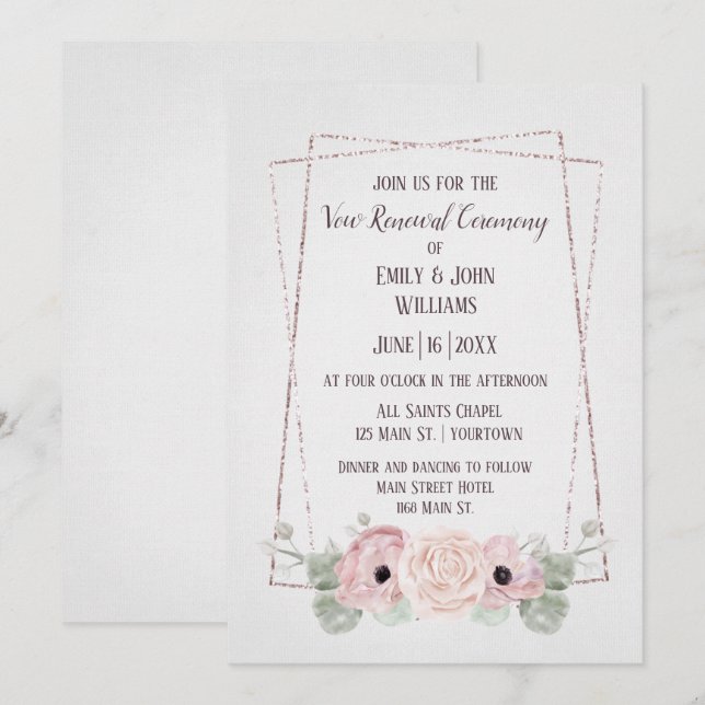 Invitation Vow Renewal Pink Anemone et Parties scintillant Fr (Devant / Derrière)