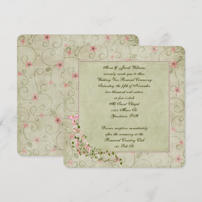 Invitation Vow Renouveau à la Mariage florale (Devant / Derrière)