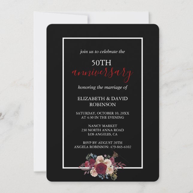 Invitation Vow renouveau fleurs 50e anniversaire mariage (Devant)