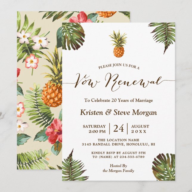 Invitation Vow Renouvellement Party - Été Luau Ananas Feuille (Devant / Derrière)