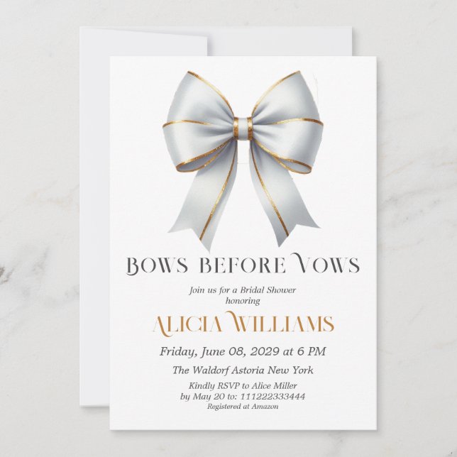Invitation Vows avant Vows Gold White Bow Fête des mariées (Devant)