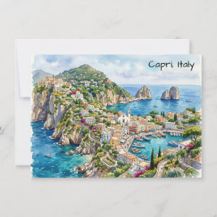 Invitation Voyage à Capri Italie Aquarelle Minimaliste