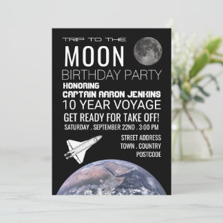 Invitation Voyage à la Lune, navette spatiale fête d'annivers